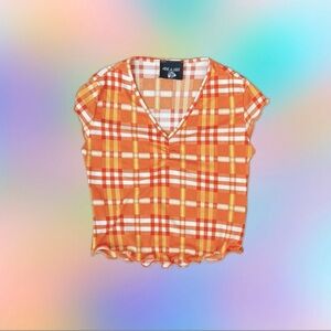 vintage plaid micro crop top - orange mod 60s throwback - xxs petit